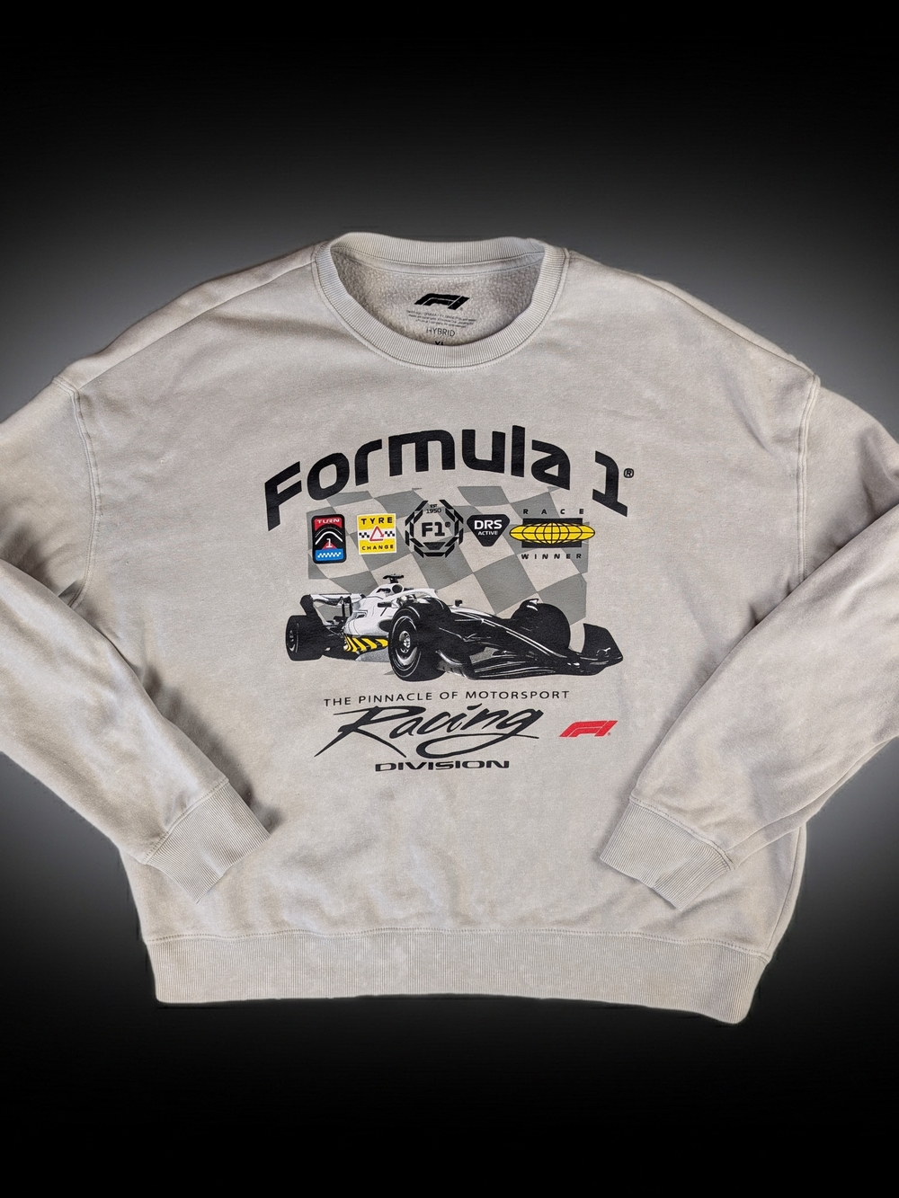 Hybrid Apparel Formula 1 Racing Graphic Beige Crewneck Sweatshirt Men's XL